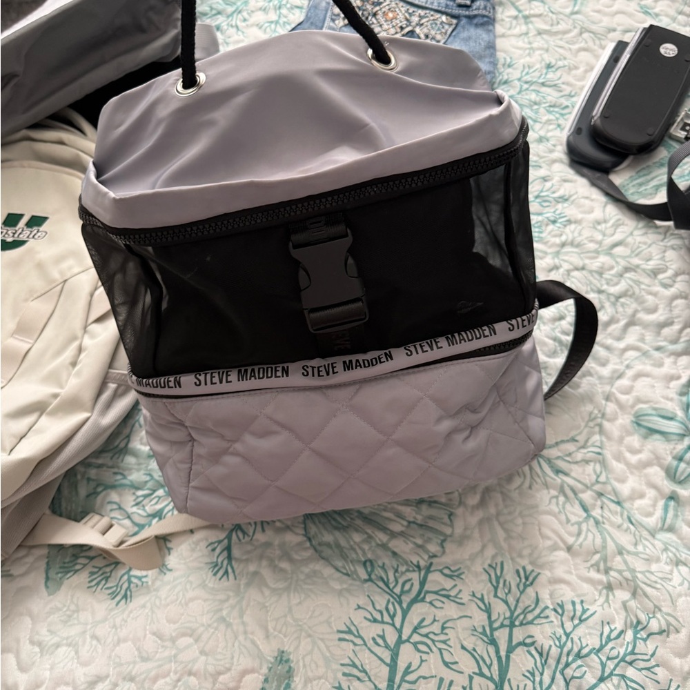 Steve Madden Black and Gray Quilted Backpack
